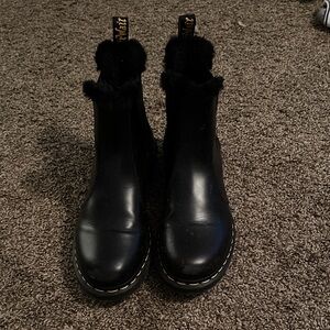 Dr. Martens Black Leather Fur-Trimmed Boots